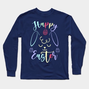 Happy Easter Bunny Rabbit Face Funny Easter Day Women Girls Long Sleeve T-Shirt
